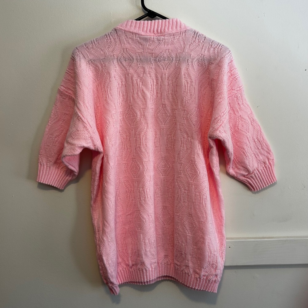 Vintage Stagelight Pink Geometric Textured Knit Elbow Sleeve Sweater Top USA - Picture 5 of 8